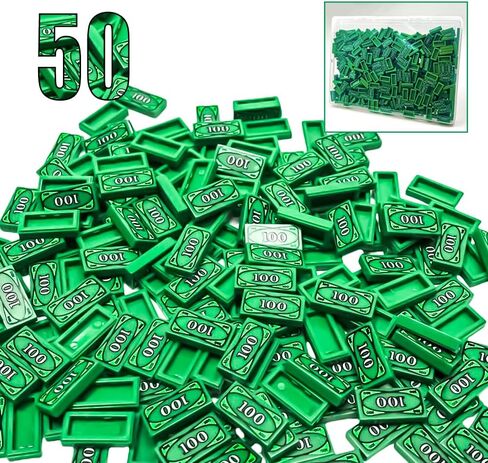 50 قطعة من مجسم صغير للنقود بقيمة 100 دولار، ملحقات بلاط النقود الخضراء للبناء، متوافقة مع بناء ليغو الإبداعي (50 قطعة) in Kuwait