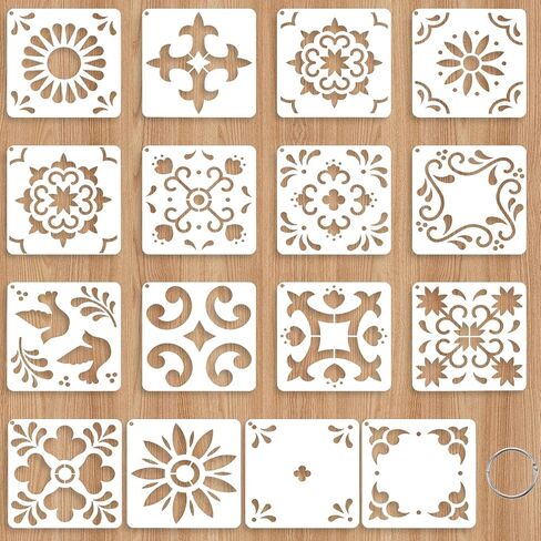 16 Pack Tile Stencil Set (6X6 Inch), Reusable Spanish Mexican Talavera Stencils for Floor Wall Furniture Canvas DIY Home Décor in Saudi Arabia