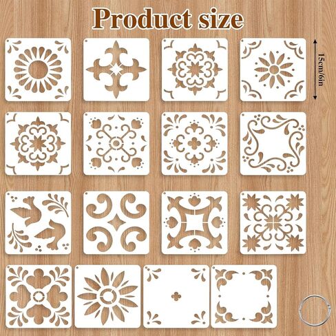 16 Pack Tile Stencil Set (6X6 Inch), Reusable Spanish Mexican Talavera Stencils for Floor Wall Furniture Canvas DIY Home Décor in Saudi Arabia