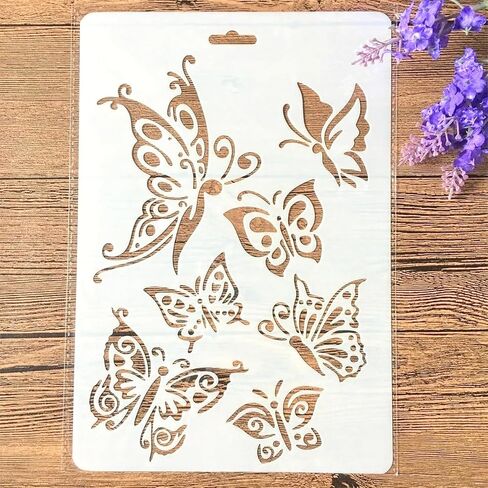 TIAMECH A4 Reusable Butterfly Stencil for Painting - Butterflies Layering Template, DIY Wall Art, Wood Furniture, Scrapbook & Crafts (8.3x11.7inch) in Saudi Arabia