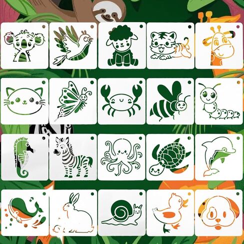 20 قطعة من استنسل الحيوانات للرسم، قوالب كرتونية لطيفة قابلة لإعادة الاستخدام مقاس 3×3 بوصة، أدوات صياغة استنسل شفافة على شكل حيوان لمستلزمات رسم طلاء الوجه من القماش الخشبي in Kuwait