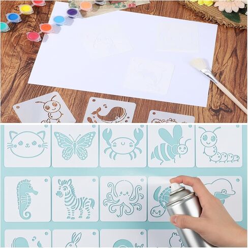 20 قطعة من استنسل الحيوانات للرسم، قوالب كرتونية لطيفة قابلة لإعادة الاستخدام مقاس 3×3 بوصة، أدوات صياغة استنسل شفافة على شكل حيوان لمستلزمات رسم طلاء الوجه من القماش الخشبي in Kuwait