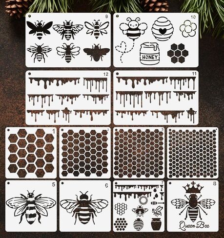 Honeycomb Stencil, 12 Pcs Bee Stencil for Painting on Wood Tile Paper Fabric Floor Wall DIY Crafts Drawing in Saudi Arabia