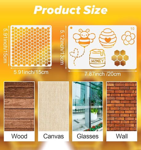 Honeycomb Stencil, 12 Pcs Bee Stencil for Painting on Wood Tile Paper Fabric Floor Wall DIY Crafts Drawing in Saudi Arabia