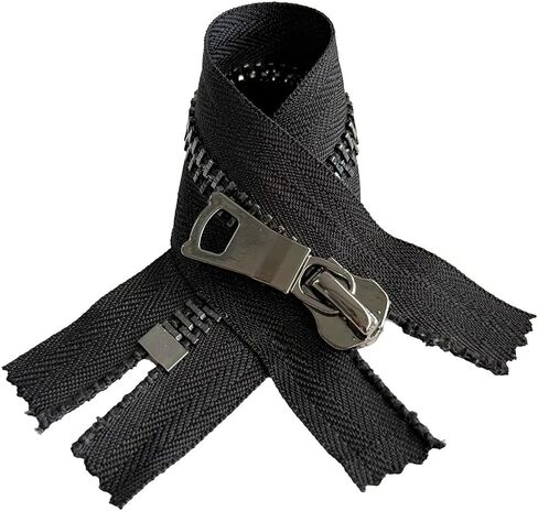Zipper JN #10 Gunmetal High End Shiny Non-Separating, Closed-End Heavy Duty Zipper Long Pull (Automatic Lock) for Apparel Or Bags - Tape Color: Black - Choose Your Length (Black #580JN, 26" Inches) in Saudi Arabia