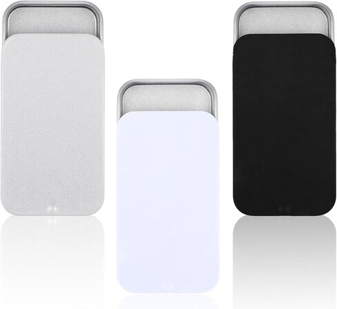 TIESOME 3 PCS Metal Tin Box Containers, 2.36 x1.33 x 0.4 Inch Small Metal Box Mini Rectangular Slide Top Containers Hinged Tin Boxes for Candies Jewelry Crafts Pills Survival Kit(Black,White,Silver) in Kuwait