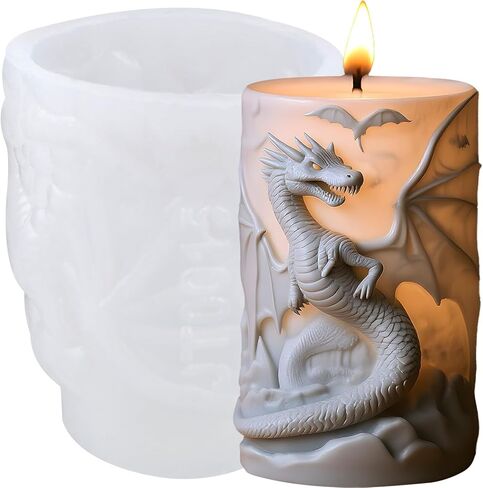 Dinosaur Relief Cylinder Candle Mold Fire Dragon Pillar Silicone Candle Molds for Candles Making Resin Casting Aromatherapy Candles Wax Polymer Clay Home Decoration in Kuwait