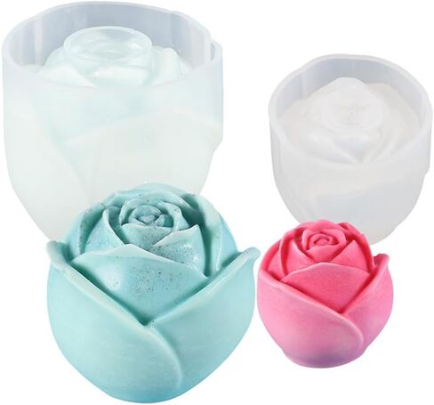 2Pcs 3D Rose Mold Flower Silicone Molds for Candles Rose Candle Mold for Candle Making Soaps Making Plaster Polymer Clay Resin Casting DIY Mould in Saudi Arabia