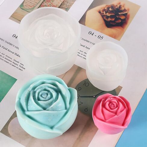 2Pcs 3D Rose Mold Flower Silicone Molds for Candles Rose Candle Mold for Candle Making Soaps Making Plaster Polymer Clay Resin Casting DIY Mould in Saudi Arabia