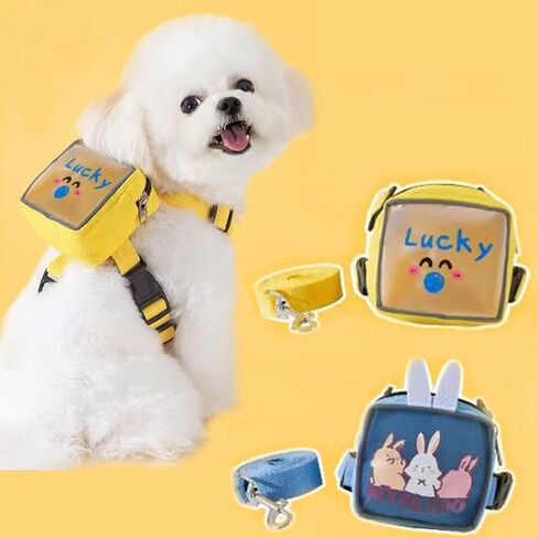 Dog Harness Backpack Cute Dog Vest Harness and Leash Set Plaid Soft Mesh Dog Harness with Adjustable Travel Food Back Pack Carrier Bags for Puppy Small Tiny Medium Dogs or Cats (Blue Rabbit, Small) in Saudi Arabia