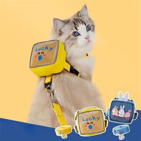 Dog Harness Backpack Cute Dog Vest Harness and Leash Set Plaid Soft Mesh Dog Harness with Adjustable Travel Food Back Pack Carrier Bags for Puppy Small Tiny Medium Dogs or Cats (Blue Rabbit, Small) in Saudi Arabia