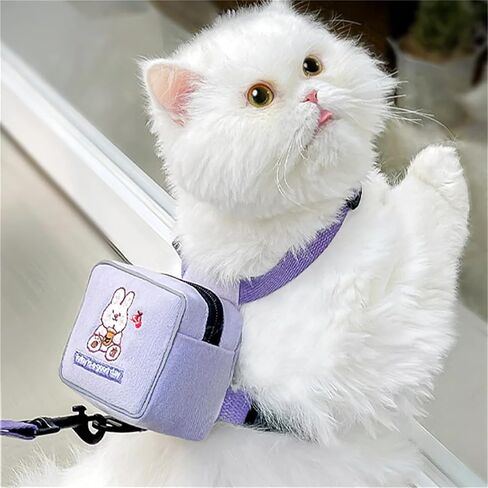 Dog Harness Backpack Cute Dog Vest Harness and Leash Set Plaid Soft Mesh Dog Harness with Adjustable Travel Food Back Pack Carrier Bags for Puppy Small Tiny Medium Dogs or Cats (Blue Rabbit, Small) in Saudi Arabia