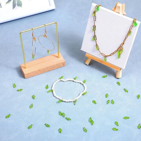 Ouligay 300PCS Green Leaf Beads for Jewelry Making Acrylic Leaf Charms Leaf Bead Charms Bulk Green Bead for DIY Earrings Necklace Bracelet Making in Saudi Arabia