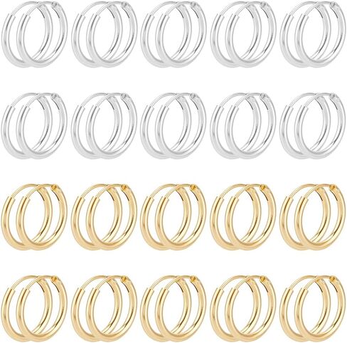 UNICRAFTALE 40 قطعة 2 لون أقراط هوجي هوب 24 قيراط مطلية بالذهب دائرية خطافات حلق هوجي للنساء معدنية حلق ليفرباك أقراط هوب لمستلزمات صناعة المجوهرات بقطر 14 مم in Kuwait