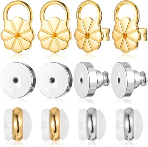6 Pairs Earring Backs for Heavy Earrings Earring Backs for Droopy Ear Earrings Lifter Back Replacements Secure Locking Ear Supports for Studs Gold and Silver Flat in Saudi Arabia