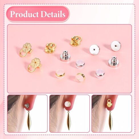 6 Pairs Earring Backs for Heavy Earrings Earring Backs for Droopy Ear Earrings Lifter Back Replacements Secure Locking Ear Supports for Studs Gold and Silver Flat in Saudi Arabia