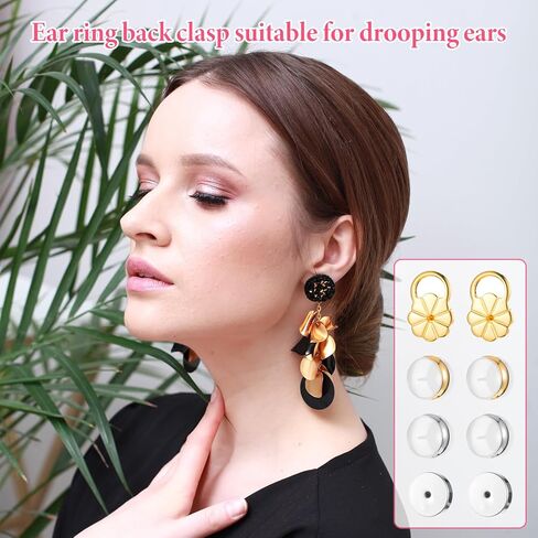 6 Pairs Earring Backs for Heavy Earrings Earring Backs for Droopy Ear Earrings Lifter Back Replacements Secure Locking Ear Supports for Studs Gold and Silver Flat in Saudi Arabia