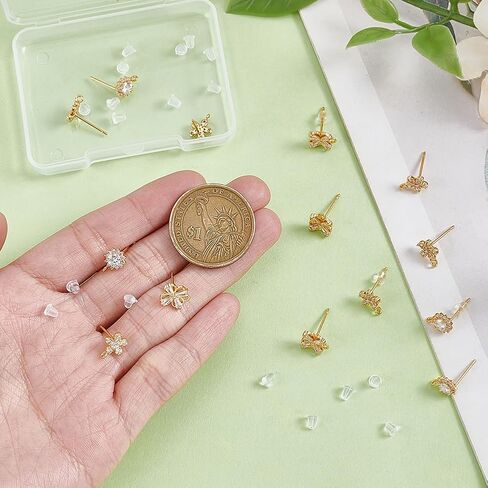 Beebeecraft 1 Box 180Pcs Cubic Zirconia Flower Stud Earring Findings 18K Gold Plated Brass 3 Styles Blossom Earrings Studs with Dangle Loop and Ear Nuts for Earring Making Findings in Saudi Arabia