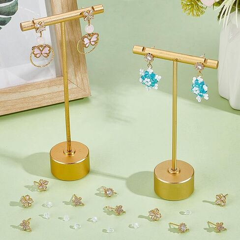 Beebeecraft 1 Box 180Pcs Cubic Zirconia Flower Stud Earring Findings 18K Gold Plated Brass 3 Styles Blossom Earrings Studs with Dangle Loop and Ear Nuts for Earring Making Findings in Saudi Arabia