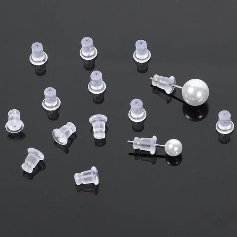 Silicone Earring Backs, 200 Piece Soft Clear Replacement Stoppers, Safety Back Stoppers for Stud, Post, Hoop, Fishhook Earrings in Saudi Arabia