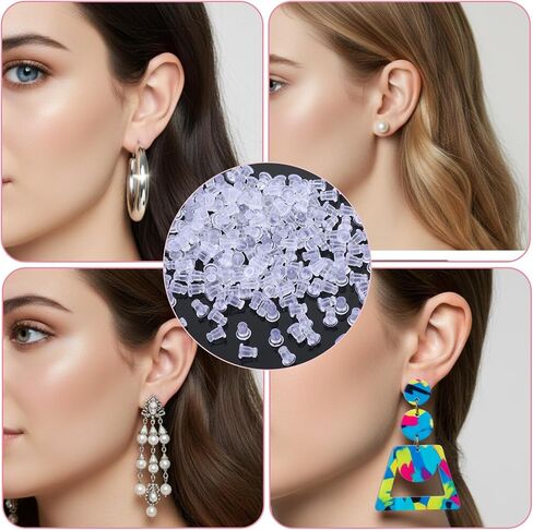 Silicone Earring Backs, 200 Piece Soft Clear Replacement Stoppers, Safety Back Stoppers for Stud, Post, Hoop, Fishhook Earrings in Saudi Arabia