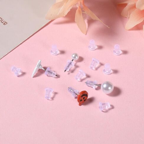 Silicone Earring Backs, 200 Piece Soft Clear Replacement Stoppers, Safety Back Stoppers for Stud, Post, Hoop, Fishhook Earrings in Saudi Arabia