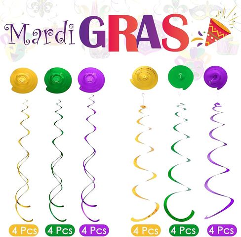 39 Pcs Mardi Gras Decorations Kit, Foil Swirls Tinsel Garland Carnival Banners Mardigras Hanging Decoration, New Orleans Mardi Gras 2026 Party Decorations for Birthday Fat Tuesday Parties Supplies in Saudi Arabia