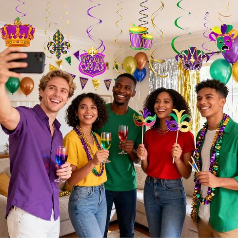 39 Pcs Mardi Gras Decorations Kit, Foil Swirls Tinsel Garland Carnival Banners Mardigras Hanging Decoration, New Orleans Mardi Gras 2026 Party Decorations for Birthday Fat Tuesday Parties Supplies in Saudi Arabia