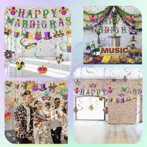 39 Pcs Mardi Gras Decorations Kit, Foil Swirls Tinsel Garland Carnival Banners Mardigras Hanging Decoration, New Orleans Mardi Gras 2026 Party Decorations for Birthday Fat Tuesday Parties Supplies in Saudi Arabia