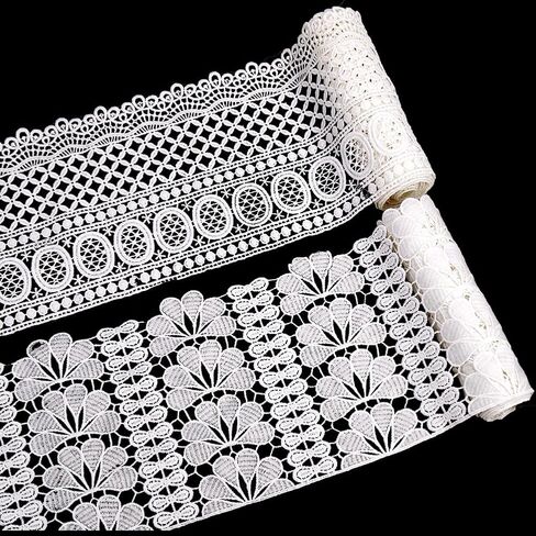 6 7/8 Inch White Crochet Lace Ribbon Wide Embroidered Flower Roll Appliques Trim Vintage Eyelet Floral Pattern Fibre Applique Trimming for Sewing Making Crafts Cloth Dress Wedding Diy Supply in Saudi Arabia