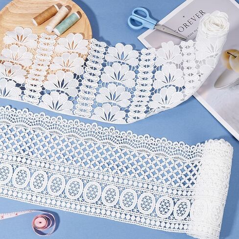 6 7/8 Inch White Crochet Lace Ribbon Wide Embroidered Flower Roll Appliques Trim Vintage Eyelet Floral Pattern Fibre Applique Trimming for Sewing Making Crafts Cloth Dress Wedding Diy Supply in Saudi Arabia