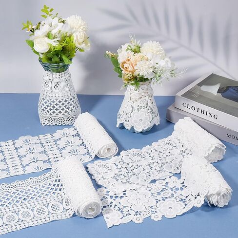 6 7/8 Inch White Crochet Lace Ribbon Wide Embroidered Flower Roll Appliques Trim Vintage Eyelet Floral Pattern Fibre Applique Trimming for Sewing Making Crafts Cloth Dress Wedding Diy Supply in Saudi Arabia