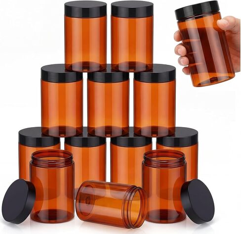 SATINIOR Empty 12 Pack Plastic Storage Favor Jars Wide Plastic Containers with Lids for Beauty Products, DIY Making or Others (Amber,1 Ounce) in Saudi Arabia