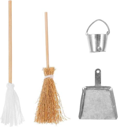 مجموعة تنظيف بيت الدمى من دويتول، مكانس صغيرة صناعية صغيرة من القش، مجرفة، ممسحة، أدوات تنظيف الدلو، لوازم الأعمال المنزلية الصغيرة للدمى، ملحقات تزيين أثاث بيت الدمى in Kuwait