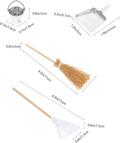 مجموعة تنظيف بيت الدمى من دويتول، مكانس صغيرة صناعية صغيرة من القش، مجرفة، ممسحة، أدوات تنظيف الدلو، لوازم الأعمال المنزلية الصغيرة للدمى، ملحقات تزيين أثاث بيت الدمى in Kuwait