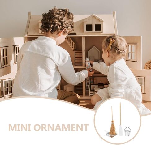 مجموعة تنظيف بيت الدمى من دويتول، مكانس صغيرة صناعية صغيرة من القش، مجرفة، ممسحة، أدوات تنظيف الدلو، لوازم الأعمال المنزلية الصغيرة للدمى، ملحقات تزيين أثاث بيت الدمى in Kuwait