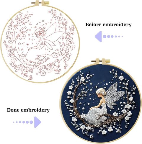 JOZYSH Charming Flower Fairy Patterns Water Soluble Embroidery Kits Patterns for Beginners,DIY Needlepoint Everything is Fine,by Step Instructions and Video Tutorial, Embroidery for Home Ofiice Decor in Kuwait