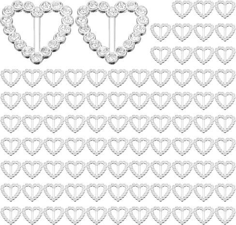 90 Pack Small Rhinestone Slide Buckles, Crystal Diamond Metal Belt Ribbon Sliders for Wedding Invitation in Kuwait