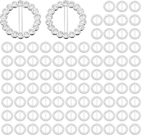 90 Pack Small Rhinestone Slide Buckles, Crystal Diamond Metal Belt Ribbon Sliders for Wedding Invitation in Kuwait