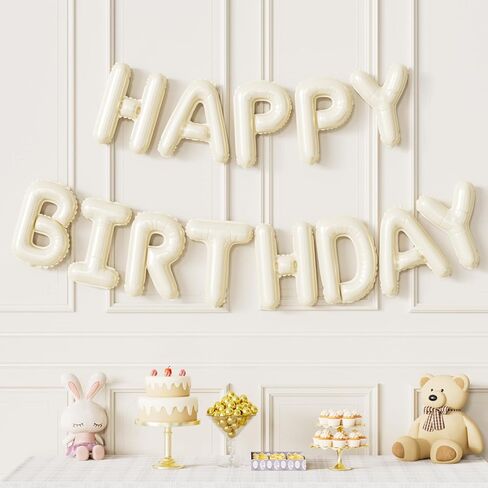 Cream Happy Birthday Balloon Banner, 16 Inch Cream White Happy Birthday Foil Balloons, Neutral Beige Letter Balloons Sign for Women and Girls, HBD Party Decorations, Photo Backdrop Supplies in Saudi Arabia