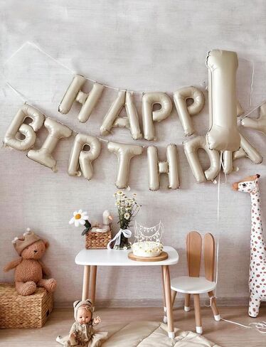 Cream Happy Birthday Balloon Banner, 16 Inch Cream White Happy Birthday Foil Balloons, Neutral Beige Letter Balloons Sign for Women and Girls, HBD Party Decorations, Photo Backdrop Supplies in Saudi Arabia