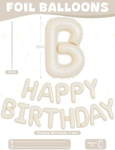 Cream Happy Birthday Balloon Banner, 16 Inch Cream White Happy Birthday Foil Balloons, Neutral Beige Letter Balloons Sign for Women and Girls, HBD Party Decorations, Photo Backdrop Supplies in Saudi Arabia
