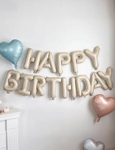 Cream Happy Birthday Balloon Banner, 16 Inch Cream White Happy Birthday Foil Balloons, Neutral Beige Letter Balloons Sign for Women and Girls, HBD Party Decorations, Photo Backdrop Supplies in Saudi Arabia
