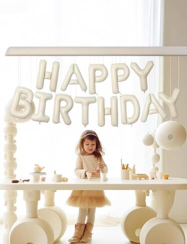 Cream Happy Birthday Balloon Banner, 16 Inch Cream White Happy Birthday Foil Balloons, Neutral Beige Letter Balloons Sign for Women and Girls, HBD Party Decorations, Photo Backdrop Supplies in Saudi Arabia