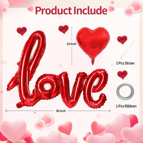 42 Inch Red LOVE Foil Balloons and 18 Inch Red Heart Foil Mylar Balloons for Valentines Party Wedding Decorations in Saudi Arabia