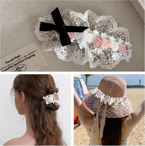 3 ياردات ثلاثية الأبعاد من الدانتيل على شكل زهرة، شريط من حبات اللؤلؤ الوردي العتيق، تشذيب مطرز بالزهور لحرف الخياطة اليدوية لتزيين حفلات الزفاف وحفلات الزفاف in Kuwait