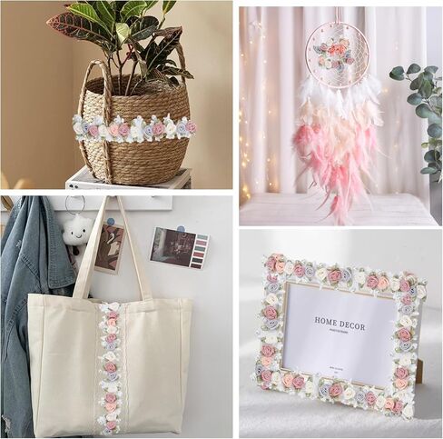 3 ياردات ثلاثية الأبعاد من الدانتيل على شكل زهرة، شريط من حبات اللؤلؤ الوردي العتيق، تشذيب مطرز بالزهور لحرف الخياطة اليدوية لتزيين حفلات الزفاف وحفلات الزفاف in Kuwait