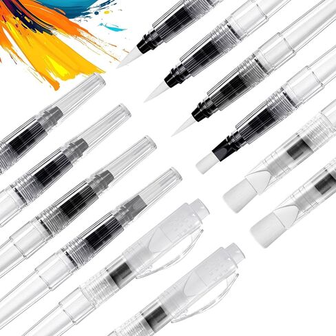 Supkirr 60 Pcs Water Color Brush Pen Set, 6 Sized Watercolor Paint Pens, Refillable Water Brush Pens for Watercolor, Gouache, Acrylics, Paints, Artists, Painting, Calligraphy(Pointed & Flat Tip) in Saudi Arabia
