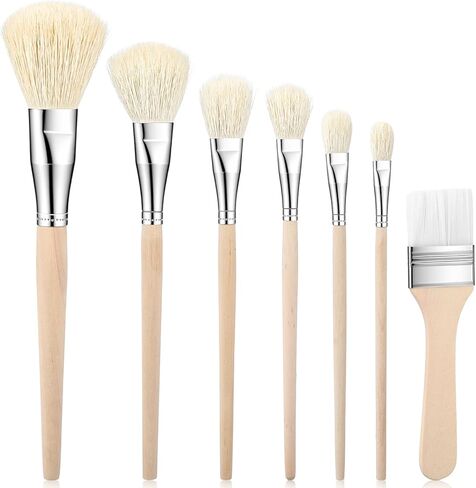 7 Pieces Mop Brush for Acrylic Painting Versatile Blending Brush Glaze Brushes for Pottery Mop Paint Brush with Wooden Handle for Acrylic Watercolor Oil Painting Art Goat Hair Paint Brushes Set in Saudi Arabia