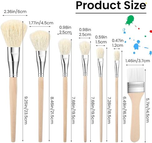 7 Pieces Mop Brush for Acrylic Painting Versatile Blending Brush Glaze Brushes for Pottery Mop Paint Brush with Wooden Handle for Acrylic Watercolor Oil Painting Art Goat Hair Paint Brushes Set in Saudi Arabia